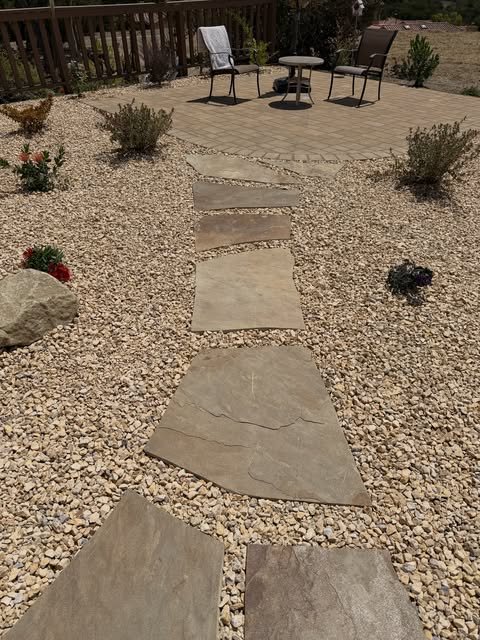 Paver patio with stepping stone pathway
