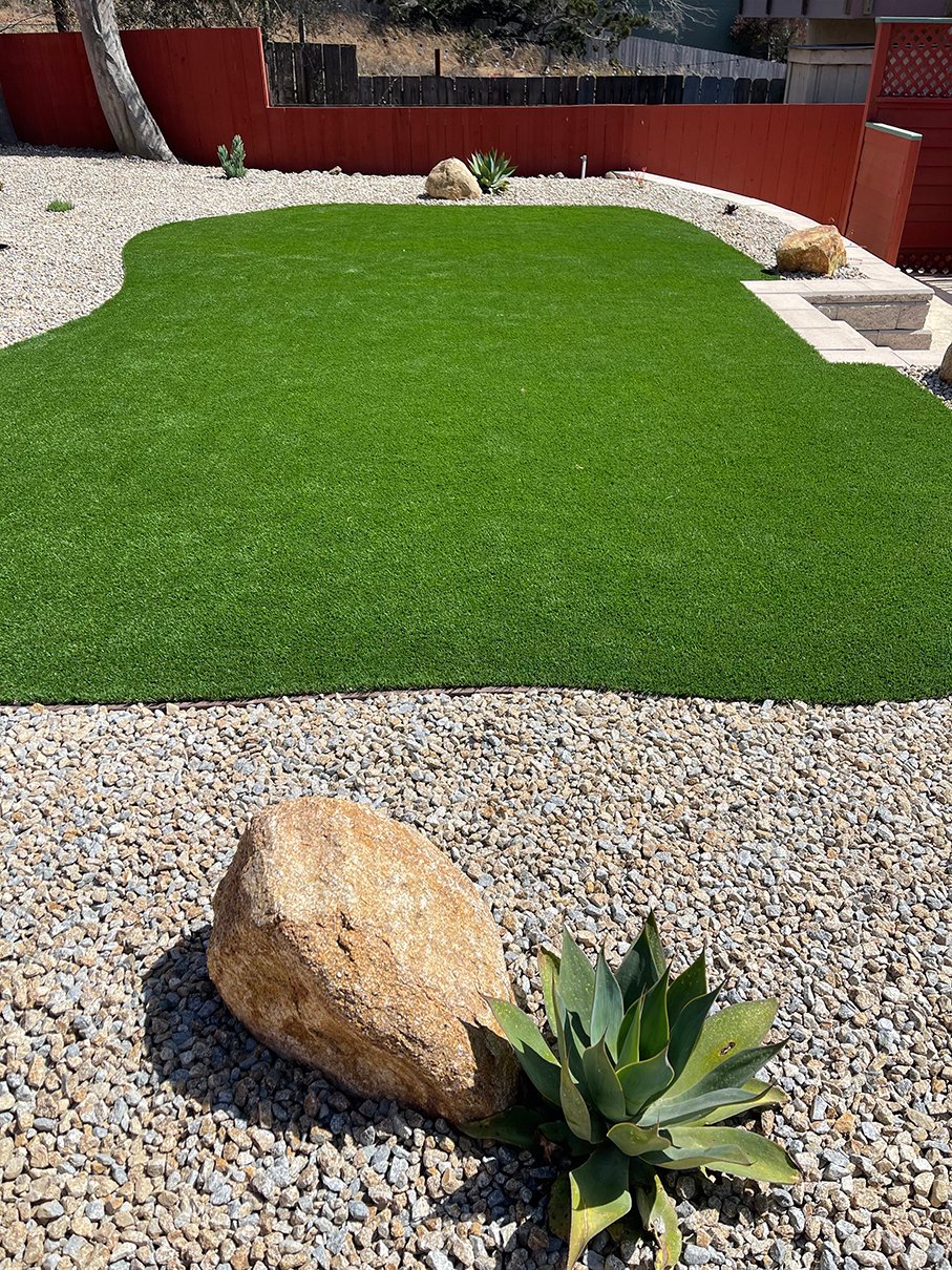 Artificial turf backyard installation